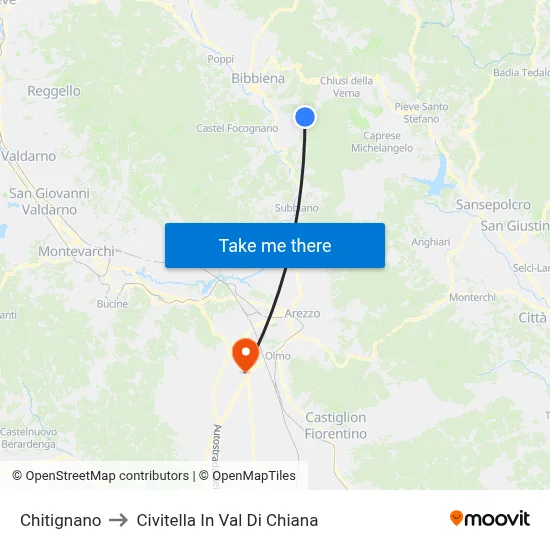 Chitignano to Civitella In Val Di Chiana map
