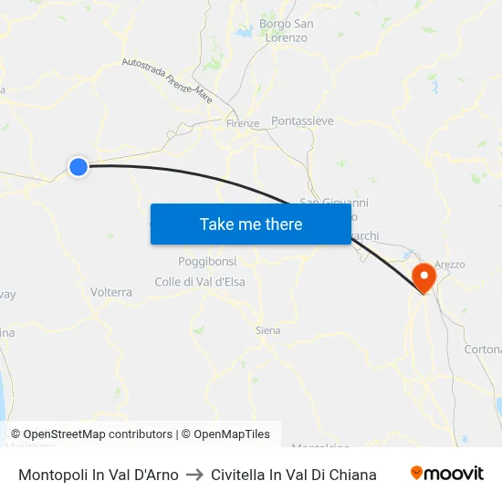 Montopoli In Val D'Arno to Civitella In Val Di Chiana map