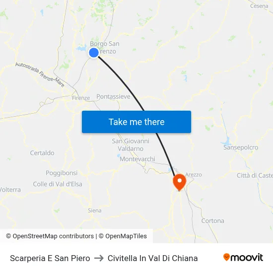 Scarperia and San Piero to Civitella In Val Di Chiana map
