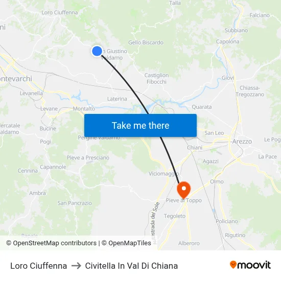 Loro Ciuffenna to Civitella In Val Di Chiana map