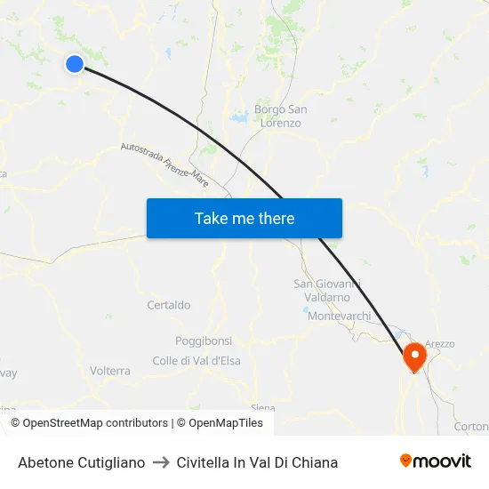 Abetone Cutigliano to Civitella In Val Di Chiana map