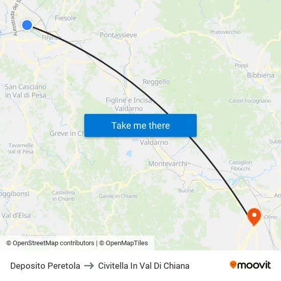 Deposito Peretola to Civitella In Val Di Chiana map