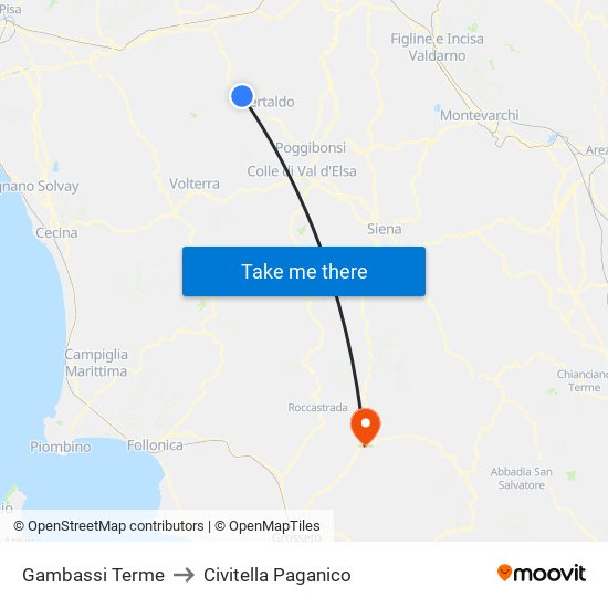 Gambassi Terme to Civitella Paganico map