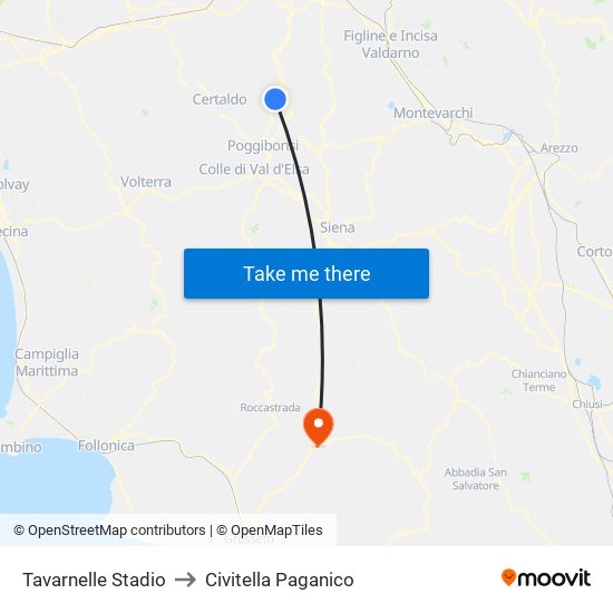 Tavarnelle Stadio to Civitella Paganico map