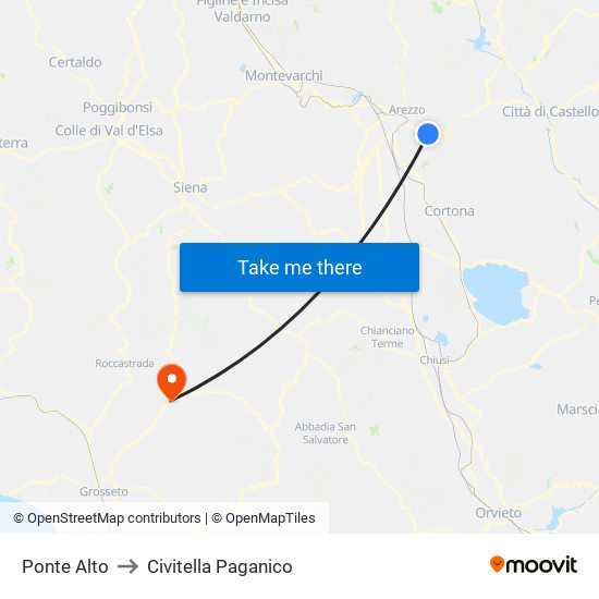 Ponte Alto to Civitella Paganico map