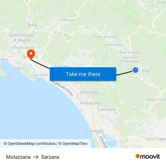 Molazzana to Sarzana map