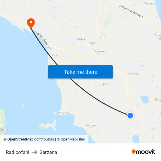 Radicofani to Sarzana map