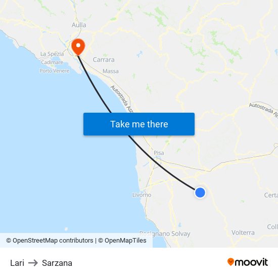 Lari to Sarzana map