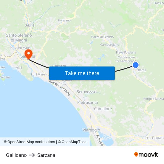 Gallicano to Sarzana map