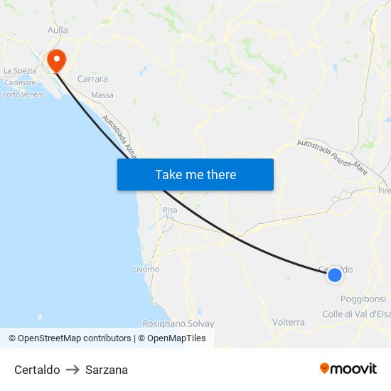 Certaldo to Sarzana map