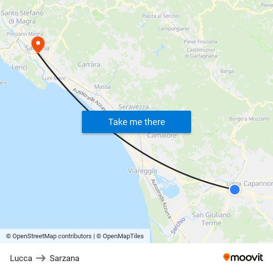 Lucca to Sarzana map