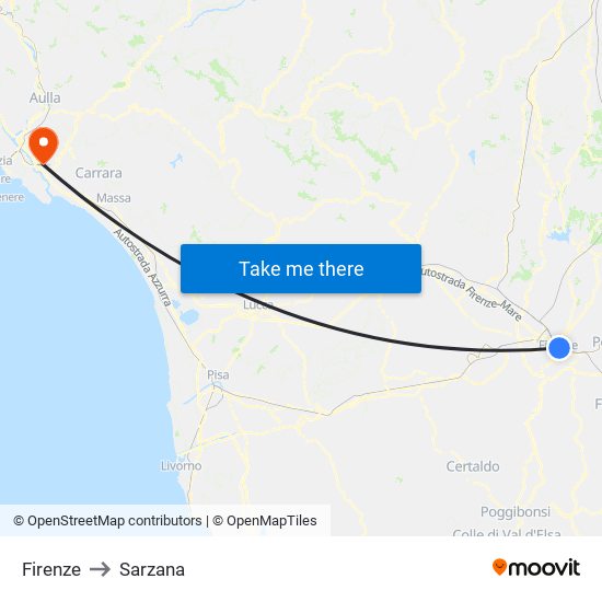 Firenze to Sarzana map
