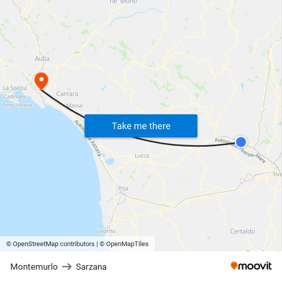 Montemurlo to Sarzana map
