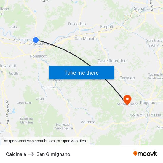 Calcinaia to San Gimignano map
