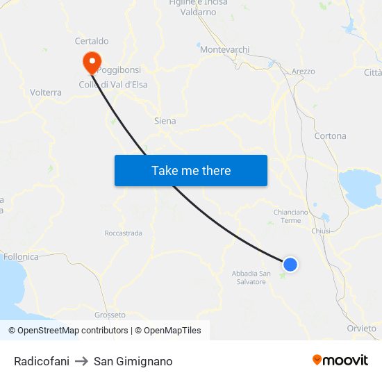 Radicofani to San Gimignano map