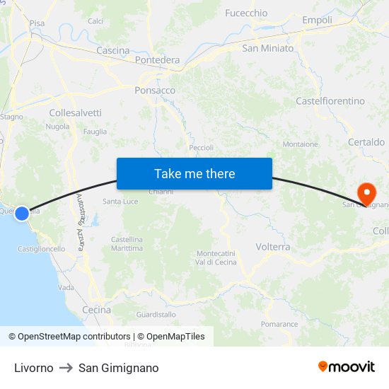 Livorno to San Gimignano map