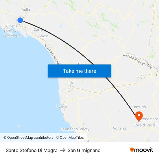 Santo Stefano Di Magra to San Gimignano map