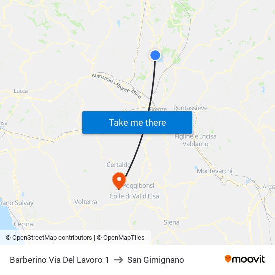 Barberino Via Del Lavoro 1 to San Gimignano map