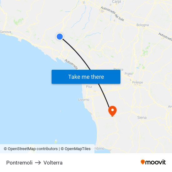 Pontremoli to Volterra map