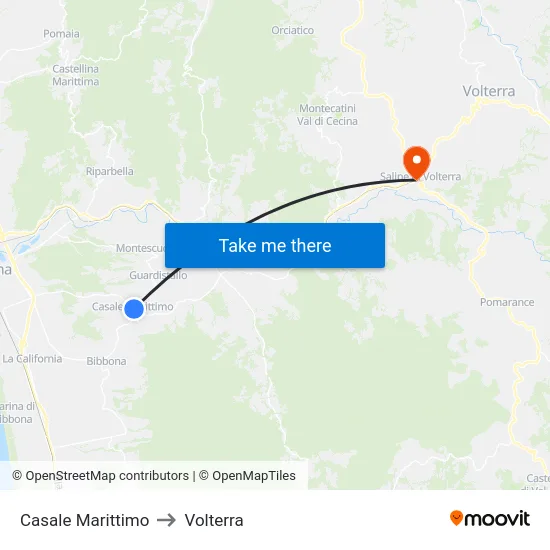 Casale Marittimo to Volterra map