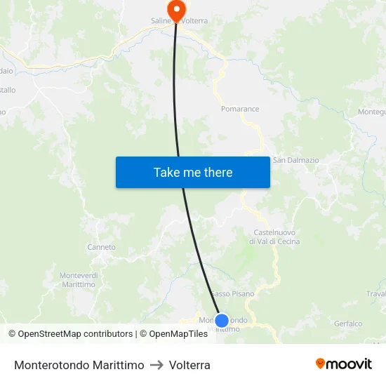 Monterotondo Marittimo to Volterra map