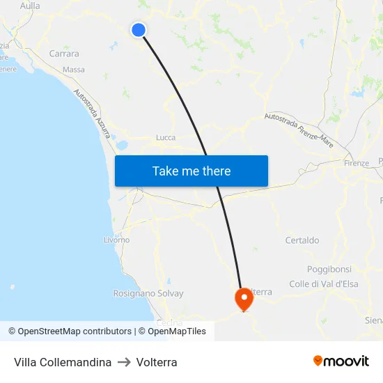 Villa Collemandina to Volterra map