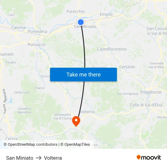 San Miniato to Volterra map
