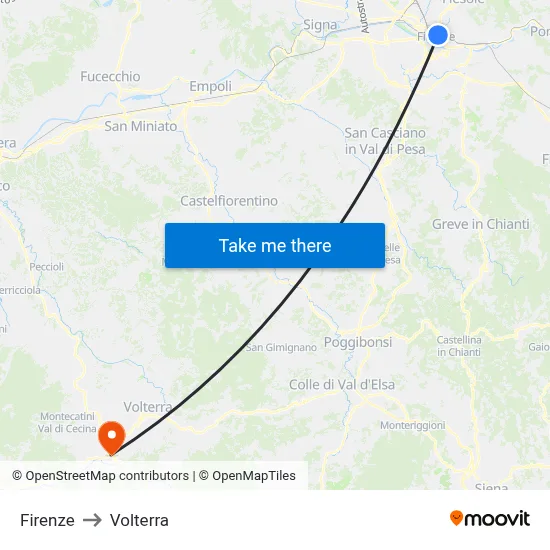 Firenze to Volterra map