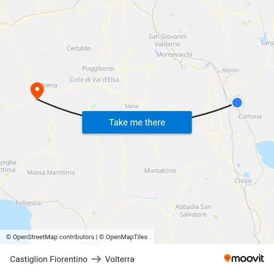 Castiglion Fiorentino to Volterra map