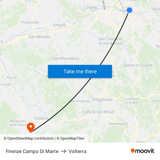 Firenze Campo Di Marte to Volterra map