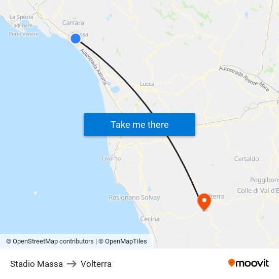 Stadio Massa to Volterra map