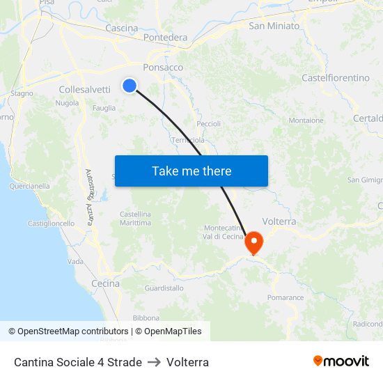 Cantina Sociale 4 Strade to Volterra map