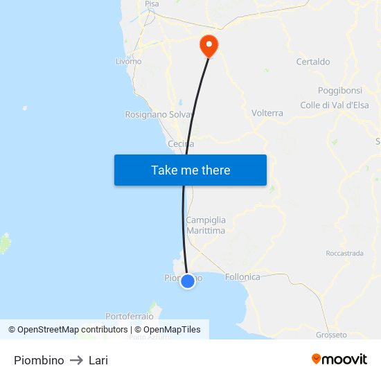 Piombino to Lari map