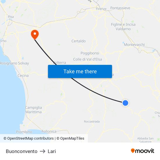 Buonconvento to Lari map