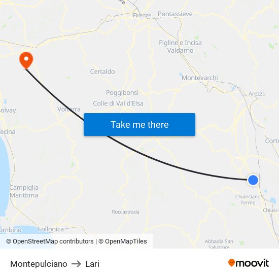 Montepulciano to Lari map