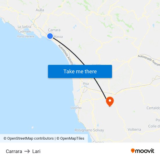 Carrara to Lari map