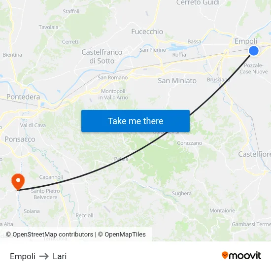 Empoli to Lari map