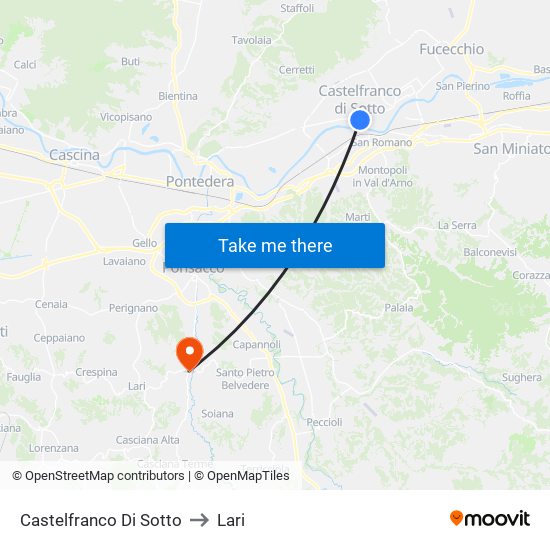 Castelfranco Di Sotto to Lari map