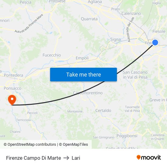 Firenze Campo Di Marte to Lari map
