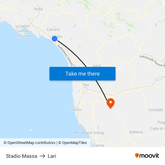Stadio Massa to Lari map