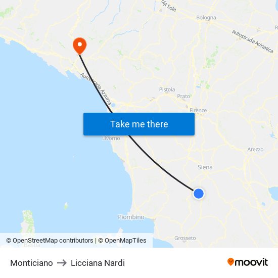 Monticiano to Licciana Nardi map