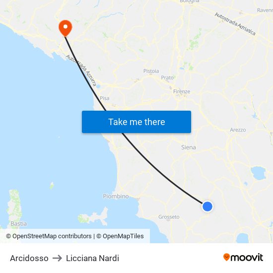 Arcidosso to Licciana Nardi map