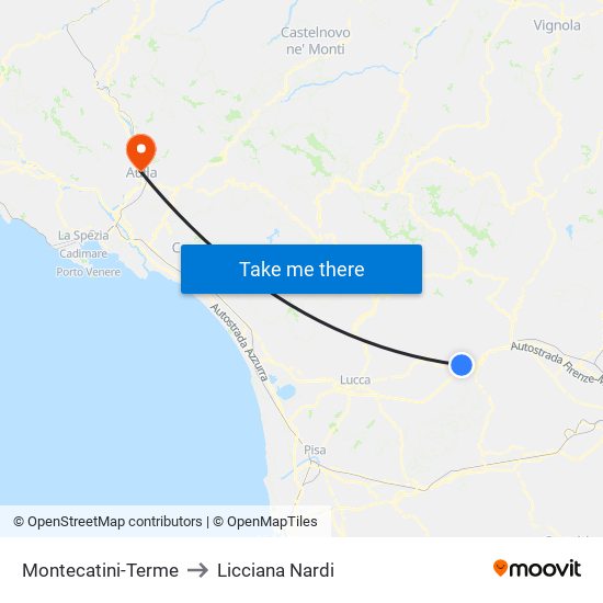 Montecatini-Terme to Licciana Nardi map