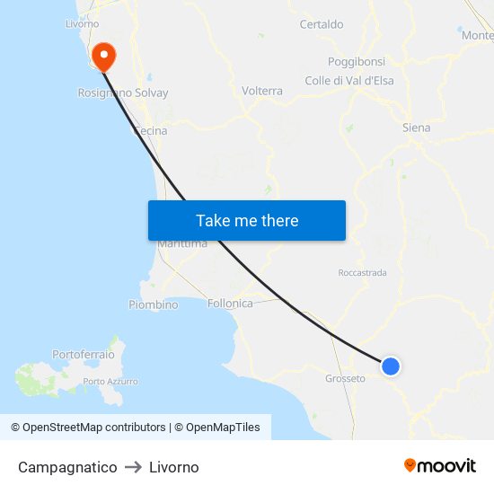 Campagnatico to Livorno map
