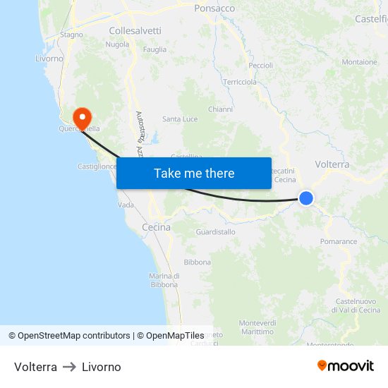 Volterra to Livorno map