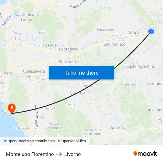 Montelupo Fiorentino to Livorno map