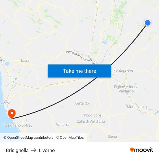 Brisighella to Livorno map