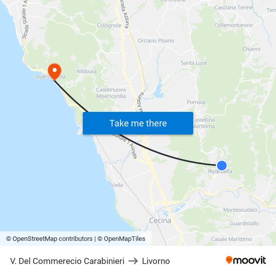 V. Del Commerecio Carabinieri to Livorno map