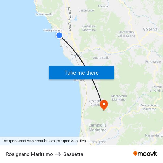Rosignano Marittimo to Sassetta map