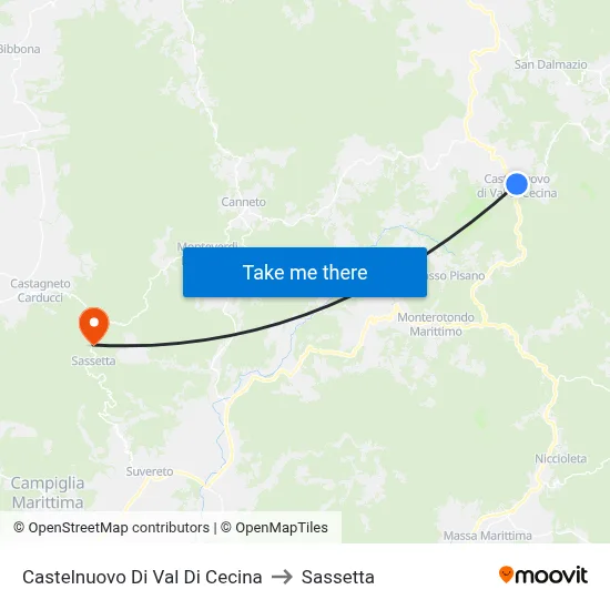 Castelnuovo di Val di Cecina to Sassetta map